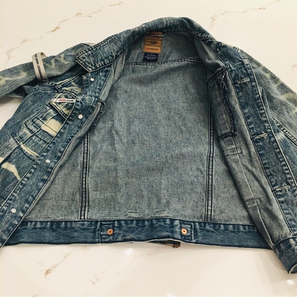 Vintage 2000 Paco Jeans Med Wash Mixed Distressed Denim Jacket Mens Size Small. - Picture 6 of 11